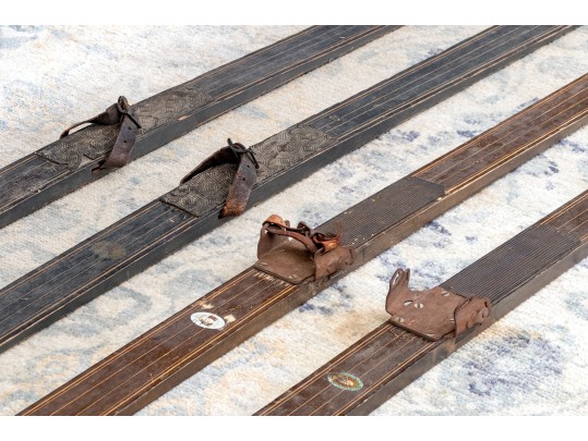Two Pairs Of Vintage Wooden Downhill Skis
