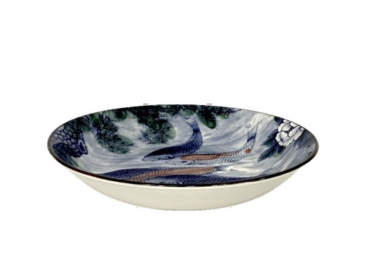 Large Japanese Sun Ceramics Toyo Koi Fish Ceramic Bowl