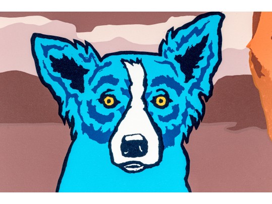 George Rodrigue (American [LA], 1944-2013) Ltd. Ed. Silkscreen On Paper, Blue Dogs And Cow Skull