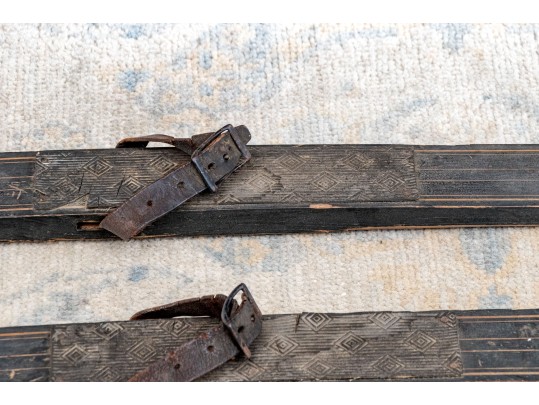 Two Pairs Of Vintage Wooden Downhill Skis