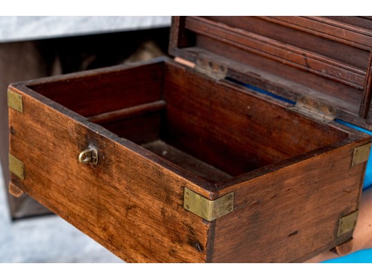 Antique Campaign Style Brass Mounted Footed Chest