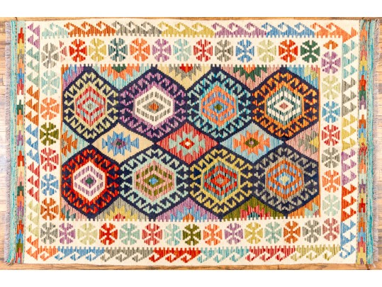 Hand Woven Wool Pakistan Kazak Carpet, 4' X 6', New
