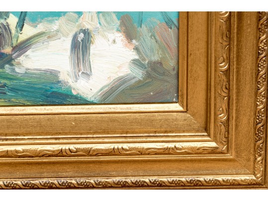 E. Veret Signed Oil On Canvas, Ship Docked In A Harbor