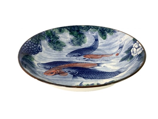 Large Japanese Sun Ceramics Toyo Koi Fish Ceramic Bowl