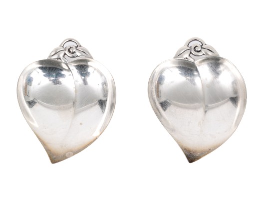 Pair Of Vintage Tiffany Makers Sterling Silver Peach Fruit Shaped Pin Dishes   2.40 Troy Ozs. 