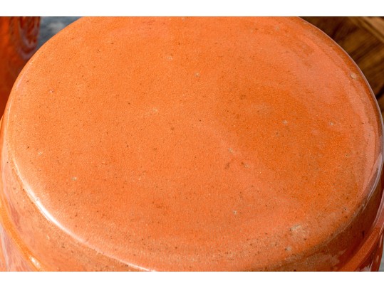 Vibrant Orange Pair Of Chinese Ceramic Garden Stools