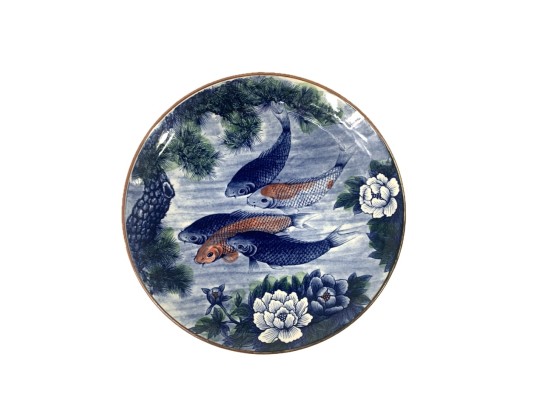 Large Japanese Sun Ceramics Toyo Koi Fish Ceramic Charger, 14 1/4