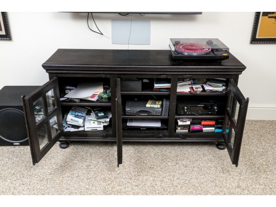 Handsome Wood And Glass Media Cabinet