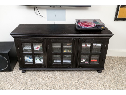 Handsome Wood And Glass Media Cabinet