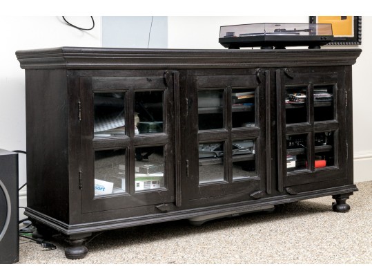 Handsome Wood And Glass Media Cabinet