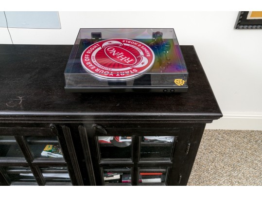 Handsome Wood And Glass Media Cabinet