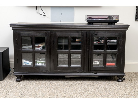 Handsome Wood And Glass Media Cabinet