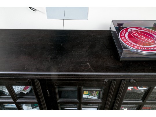 Handsome Wood And Glass Media Cabinet