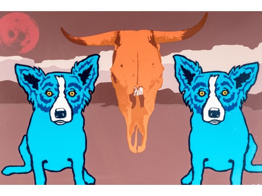 George Rodrigue (American [LA], 1944-2013) Ltd. Ed. Silkscreen On Paper, Blue Dogs And Cow Skull