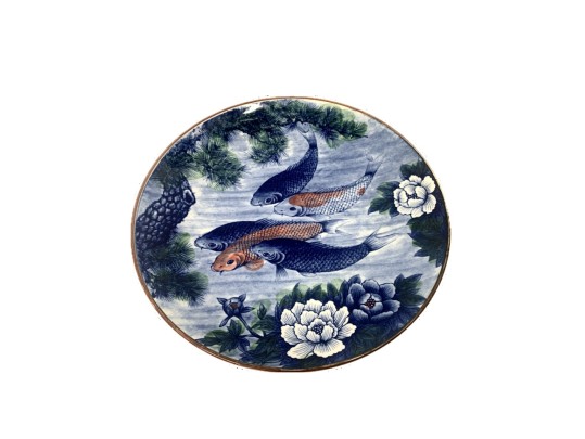 Large Japanese Sun Ceramics Toyo Koi Fish Ceramic Charger, 14 1/4