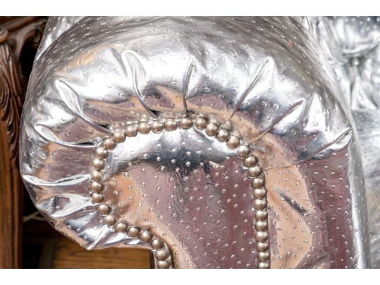 Fabulous Silver Upholstered Chesterfield Style Sofa
