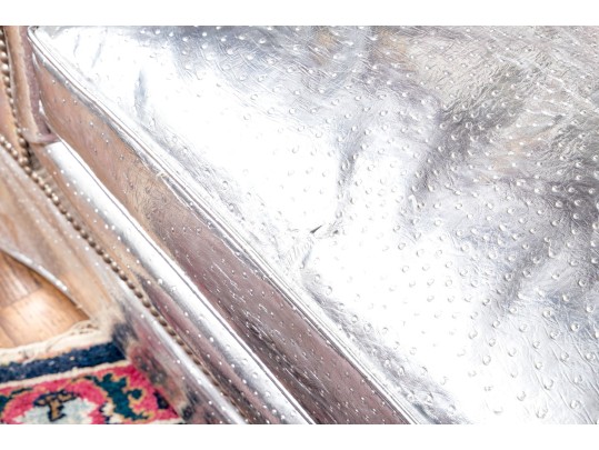 Fabulous Silver Upholstered Chesterfield Style Sofa