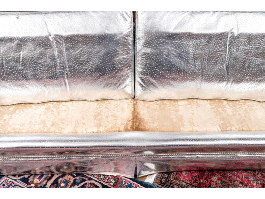 Fabulous Silver Upholstered Chesterfield Style Sofa