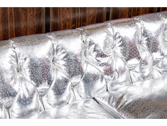 Fabulous Silver Upholstered Chesterfield Style Sofa