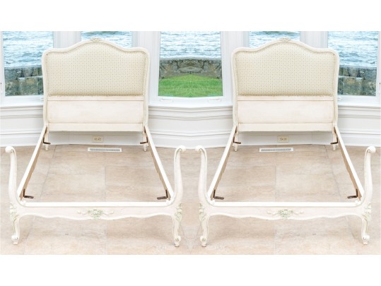 Pair Of Chic French Style Carved And Painted Twin Bed Frames, Ca. 1920