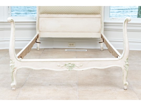 Pair Of Chic French Style Carved And Painted Twin Bed Frames, Ca. 1920