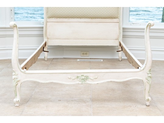 Pair Of Chic French Style Carved And Painted Twin Bed Frames, Ca. 1920