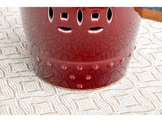 Ceramic Garden Stool In Oxblood Red Glaze