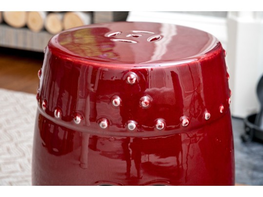 Ceramic Garden Stool In Oxblood Red Glaze