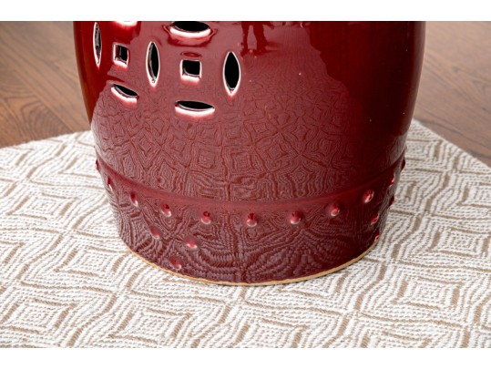 Ceramic Garden Stool In Oxblood Red Glaze