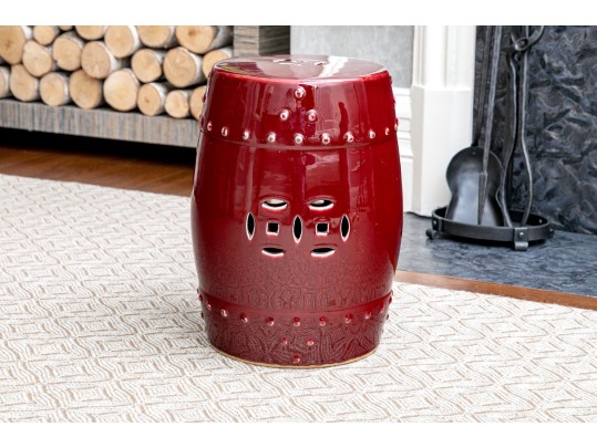 Ceramic Garden Stool In Oxblood Red Glaze