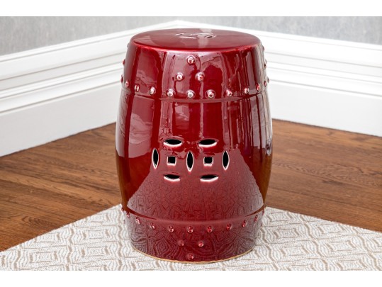 Ceramic Garden Stool In Oxblood Red Glaze