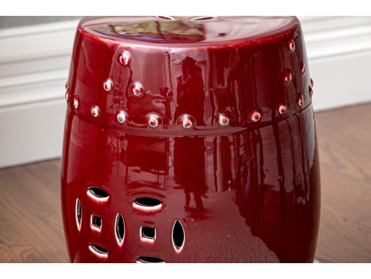 Ceramic Garden Stool In Oxblood Red Glaze
