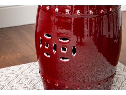 Ceramic Garden Stool In Oxblood Red Glaze