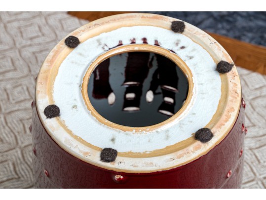 Ceramic Garden Stool In Oxblood Red Glaze