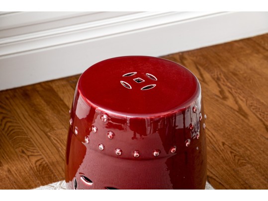 Ceramic Garden Stool In Oxblood Red Glaze