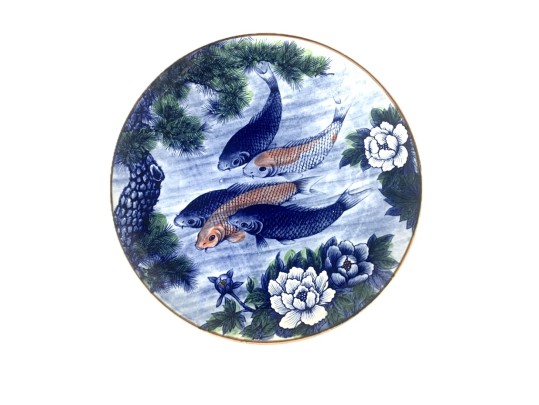 Large Japanese Sun Ceramics Toyo Koi Fish Charger, 16 1/2