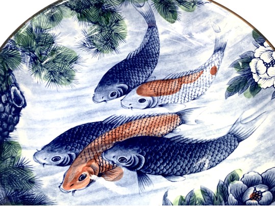 Large Japanese Sun Ceramics Toyo Koi Fish Ceramic Bowl