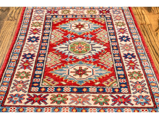 Hand-Knotted Pakistan Kazak Wool Scatter Rug, 2' X 3', New