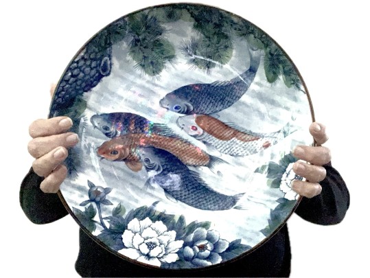 Large Japanese Sun Ceramics Toyo Koi Fish Ceramic Bowl