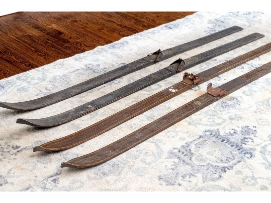 Two Pairs Of Vintage Wooden Downhill Skis