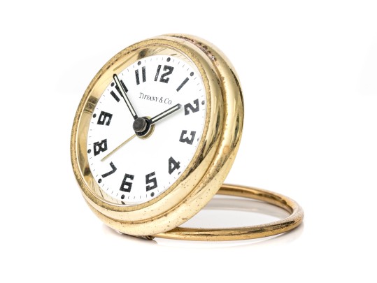 Tiffany & Co. Round Gold Tone Travel Alarm Clock