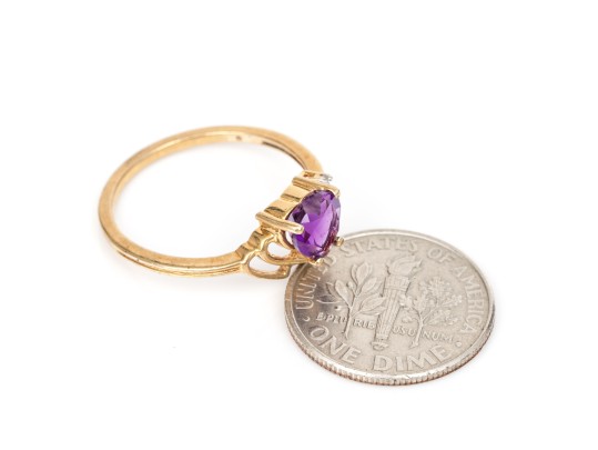 10k Yellow Gold Purple Amethyst Heart Ring, Size 7-