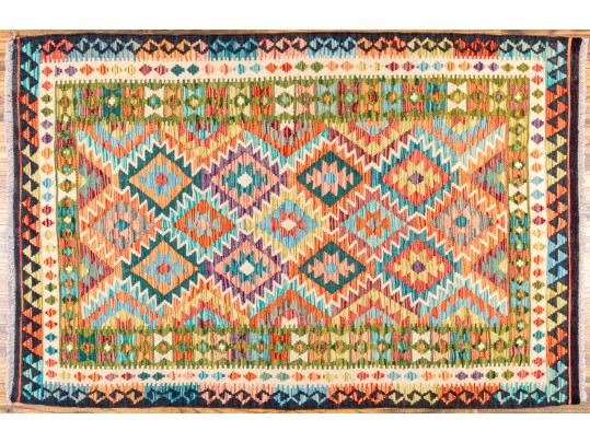 Hand Woven Wool Pakistan Kazak Carpet, 4' X 6'-4