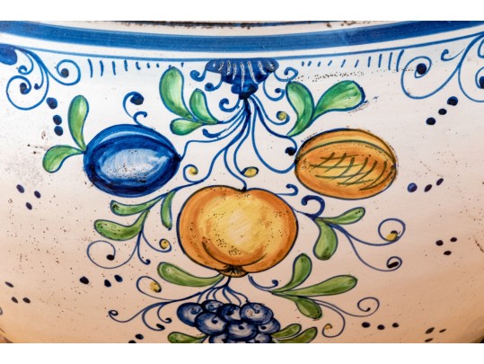 Italian Hand-Painted Ceramic Jardiniere With Brass Stand