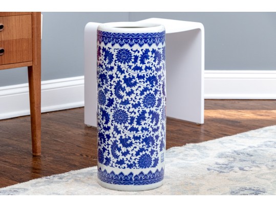 Chinese Blue And White Umbrella Stand, 20th C. 