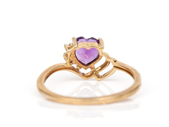 10k Yellow Gold Purple Amethyst Heart Ring, Size 7-