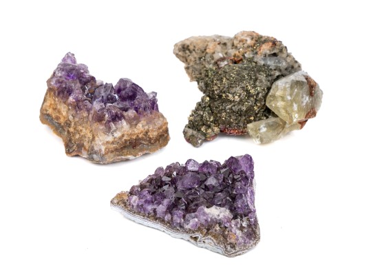 Amethyst With Chalcopyrite And Calcite Samples, 0.25 Lbs.
