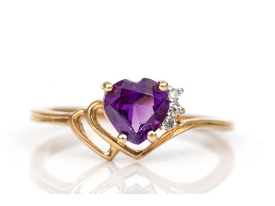 10k Yellow Gold Purple Amethyst Heart Ring, Size 7-