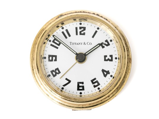 Tiffany & Co. Round Gold Tone Travel Alarm Clock