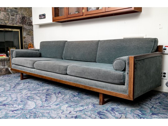 Vintage Wood Framed Upholstered Sofa